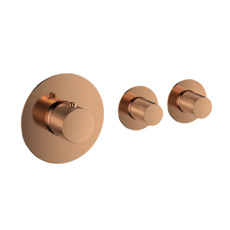 Luzi Badset inbouw deluxe met box thermostaat, muurbevestiging / doucheslang, staafhanddouche rond Brons met geribbeld knop