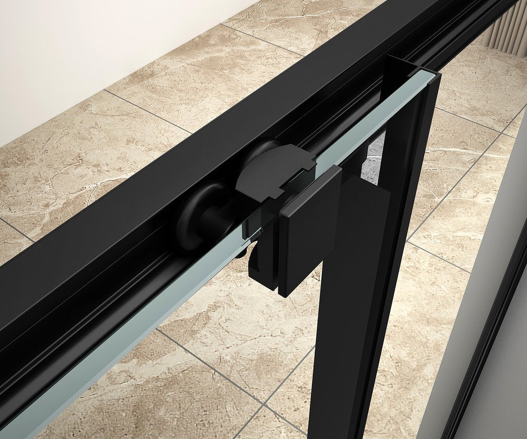 Detail van glas en zwart van Arleta douchecabine