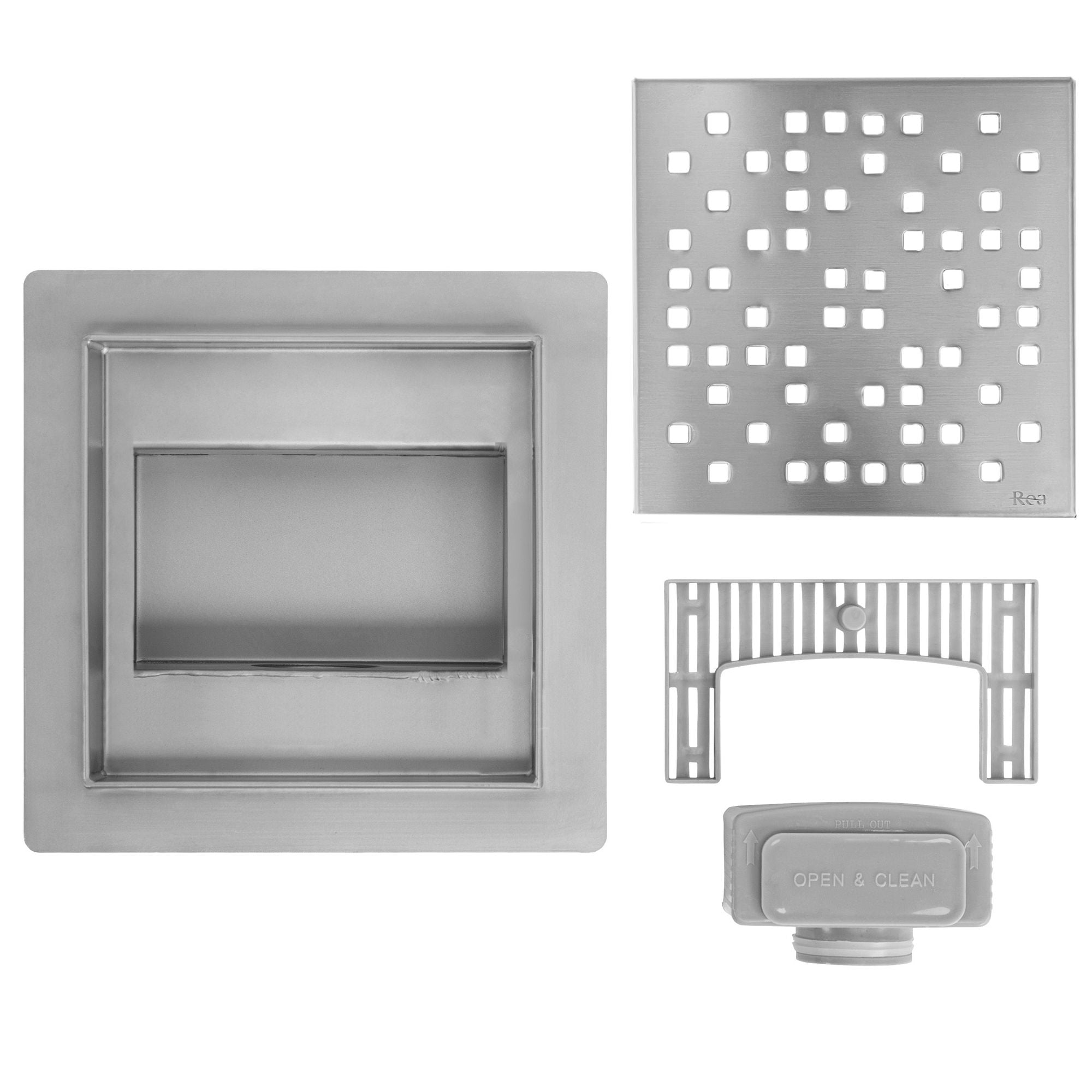 Lineaire afvoer REA DOTS Brush Steel 15x15