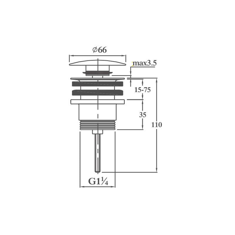 Universele Clickwaste Afvoerplug 5/4" RVS