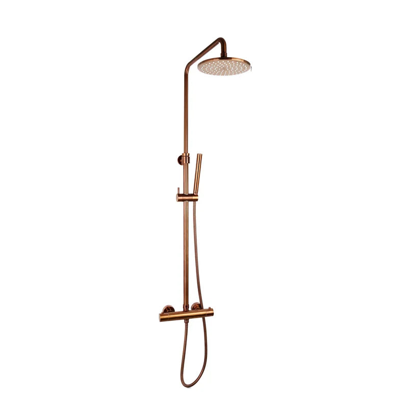 Luzi Doucheset Thermostatisch (in Hoogte Verstelbaar) Rond Brons met Geribbeld Knop Douchekop 25 cm