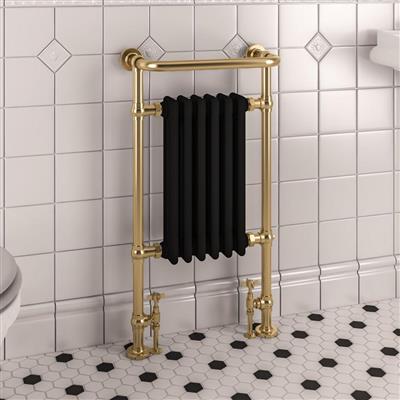 Isbourne Retro Handdoekradiator 94 x 50,7 cm Geborsteld Messing / Mat Zwart