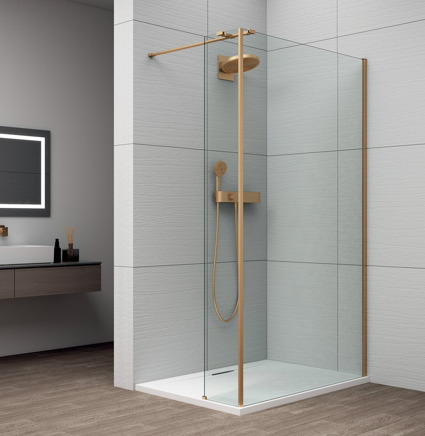 Inloopdouche Douchewand Esca 210x100 Cm Helder Glas Met Mat Goud Profiel