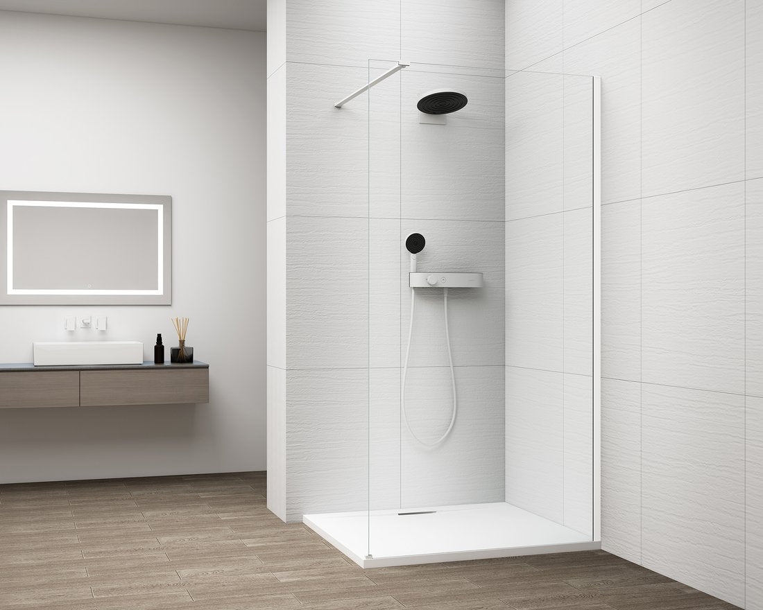 Inloopdouche Douchewand Esca 210x120 Cm Helder Glas Met Mat Wit Profiel