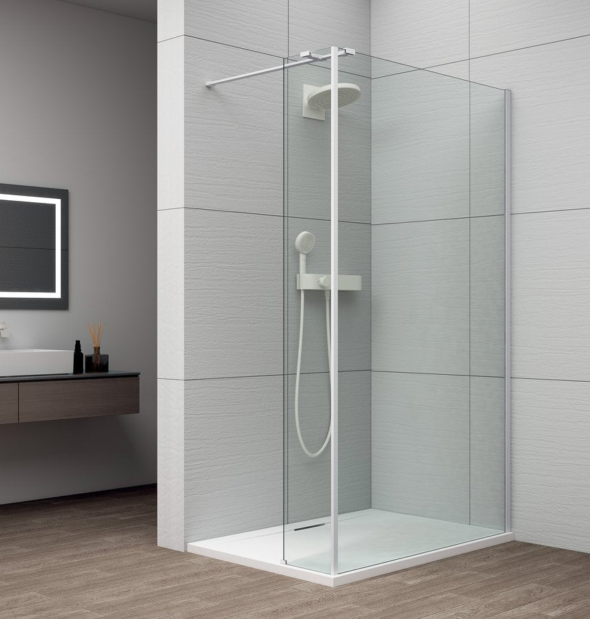 Inloopdouche Douchewand Esca 210x130 Cm Helder Glas Met Mat Wit Profiel