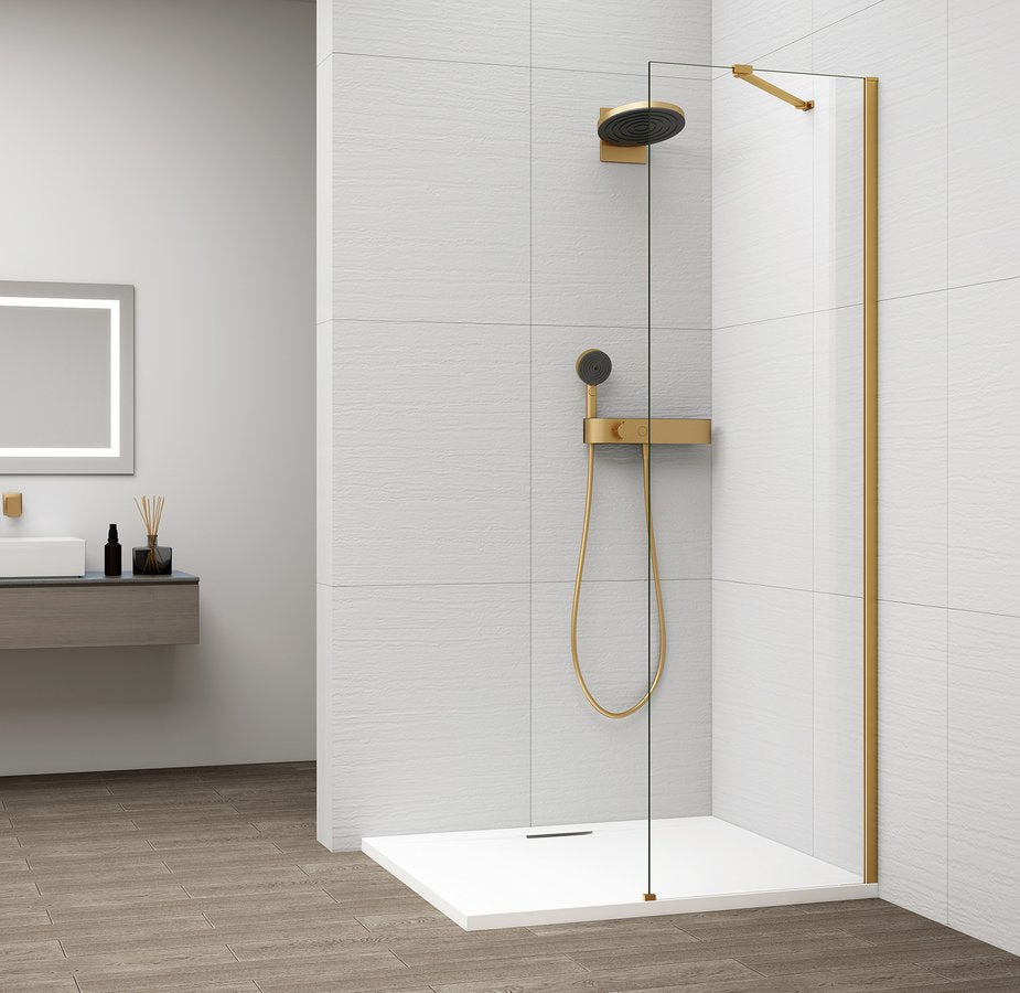 Inloopdouche Douchewand Esca 210x30 Cm Helder Glas Met Mat Goud Profiel