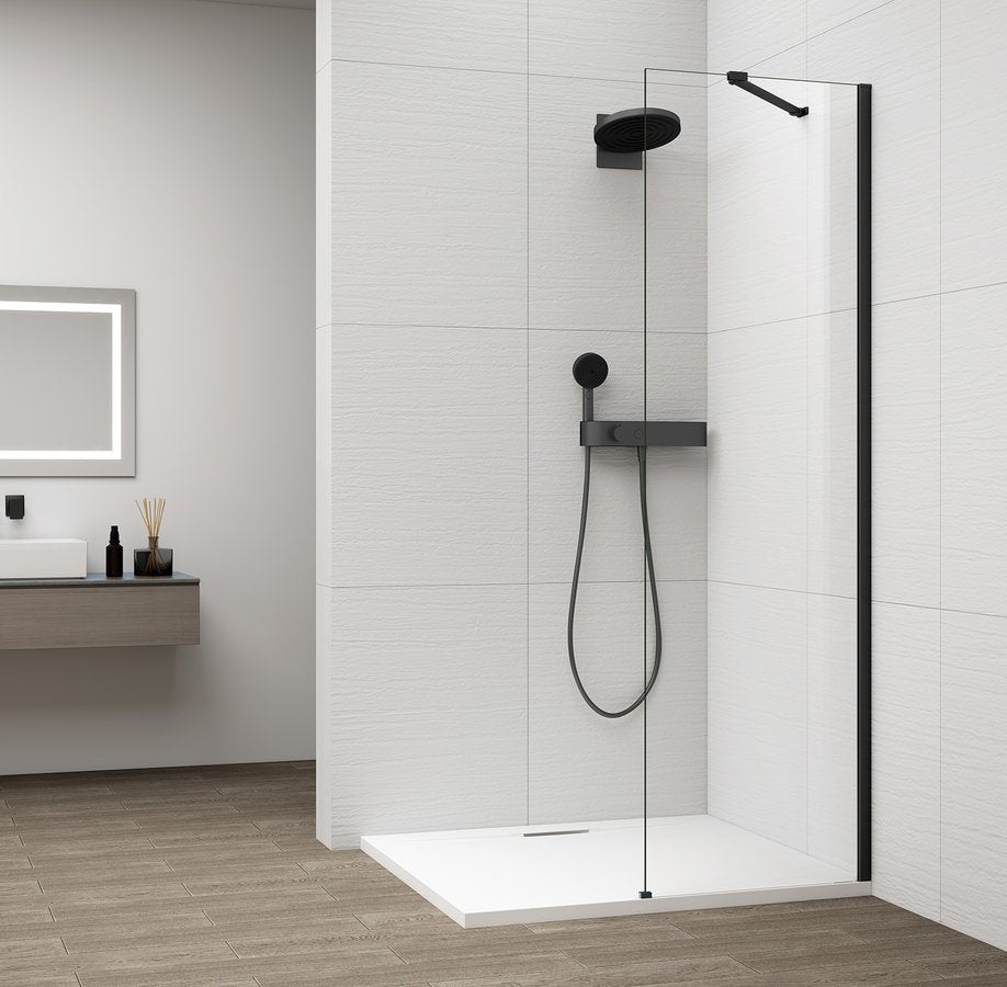Inloopdouche Douchewand Esca 210x60 Cm Helder Glas Met Mat Zwart Profiel
