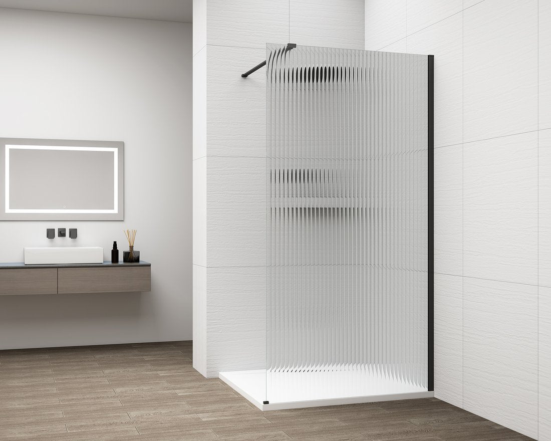 Inloopdouche Douchewand Esca 210x80 Cm Geribbeld Glas Met Mat Zwart Profiel