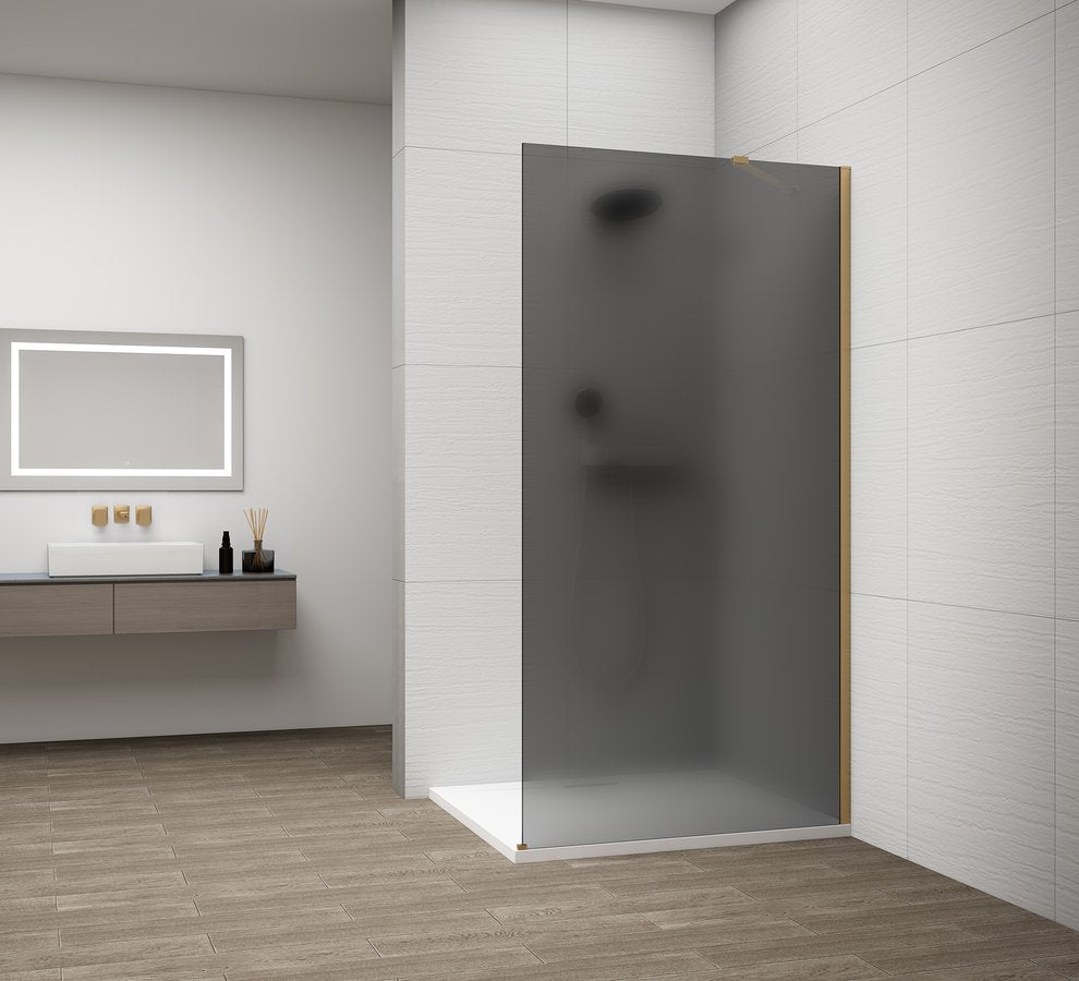 Inloopdouche Douchewand Esca 210x80 Cm Gerookt Glas Mat Met Mat Goud Profiel