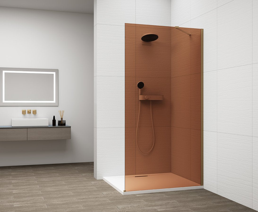 Inloopdouche Douchewand Esca 210x100 Cm Bruin Glas Met Mat Goud Profiel