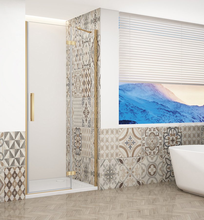 Trinity Mat Goud Douchedeur Helder Glas 120 Cm Rechts