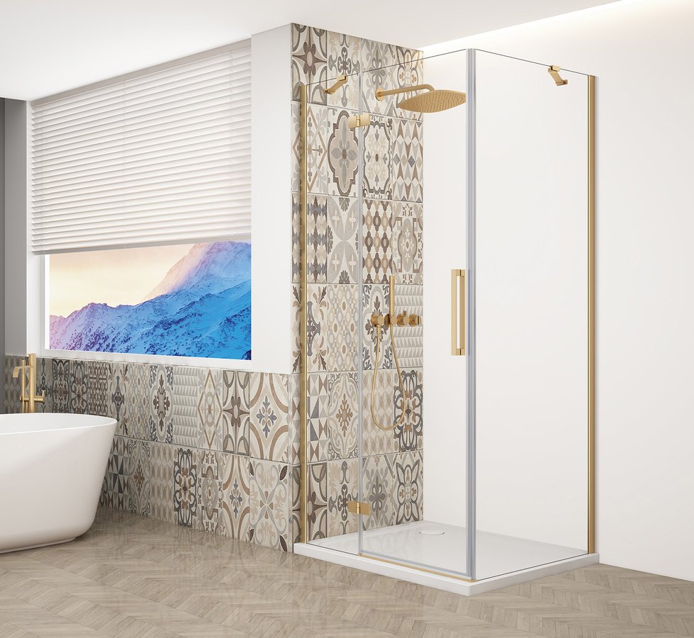 Trinity Mat Goud Douchecabine Hoekinstap Helder Glas 80 X 100 Cm