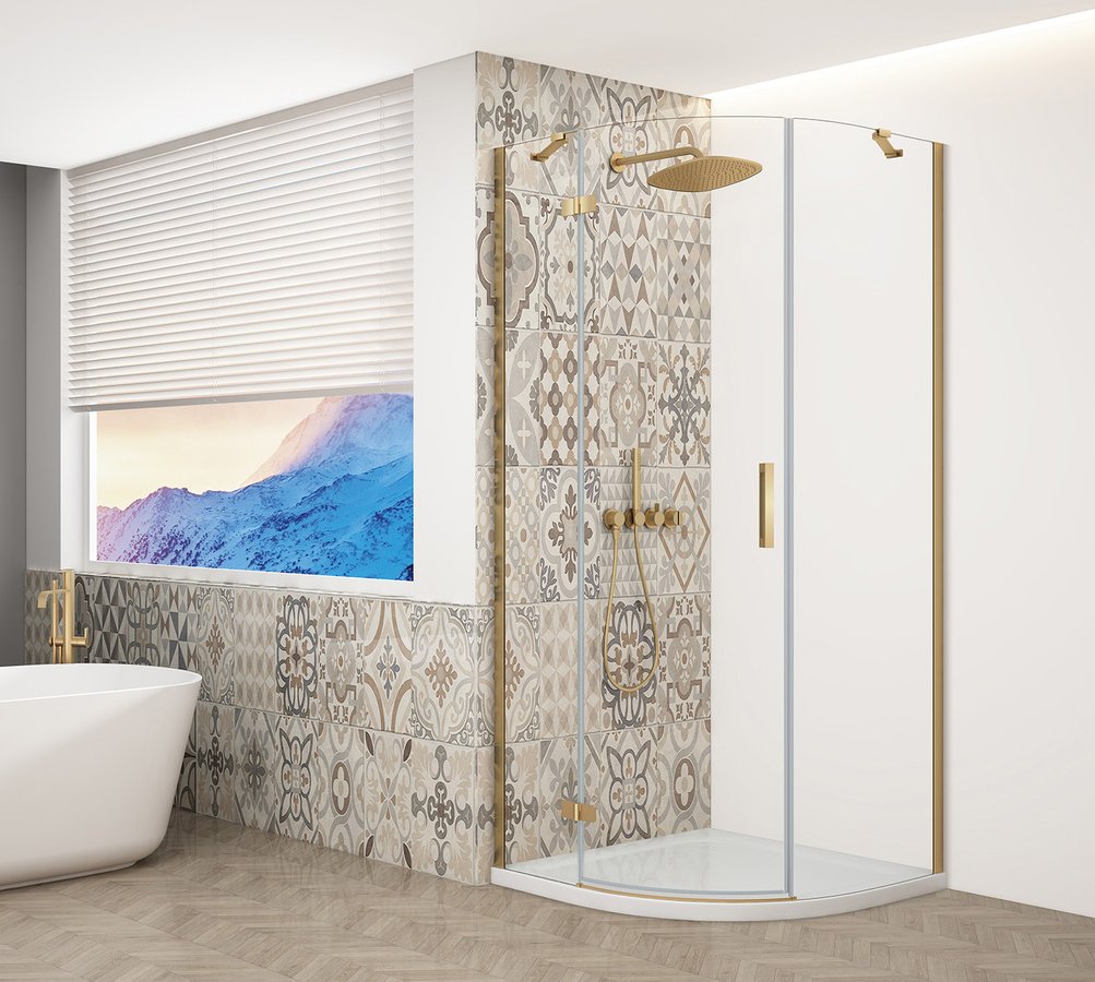 Trinity Mat Goud Kwartronde Douchecabine Helder Glas 90 X 90 Cm Links