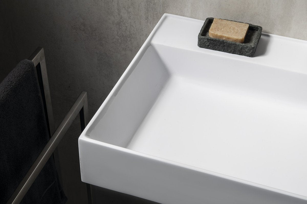 Sapho Godiva Cast Marble Meubelwastafel 96 X 44 X 11 Cm Wit Zonder Kraangat - afbeelding 8