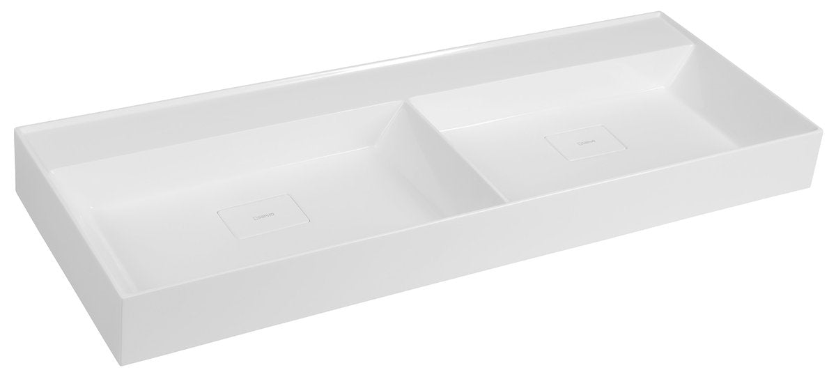 Sapho Godiva Dubbele Cast Marble Meubelwastafel 119 X 44 X 11 Cm Wit Zonder Kraangat - afbeelding 1