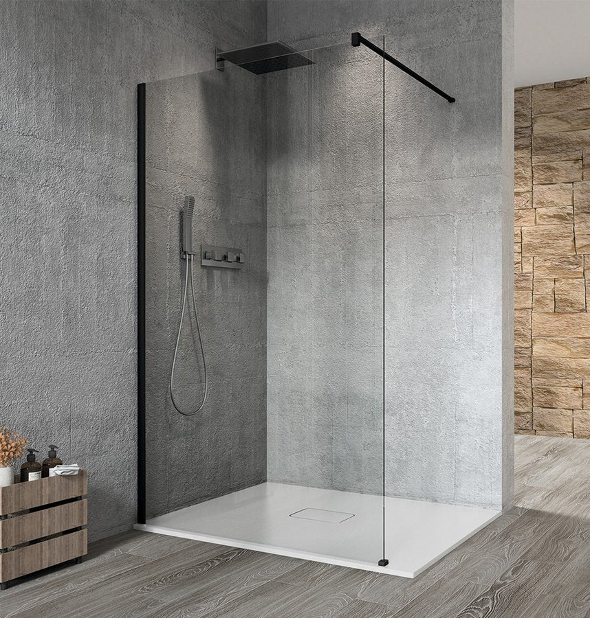 Douchewand Vario Zwart Profiel, Helder Glas 130 cm