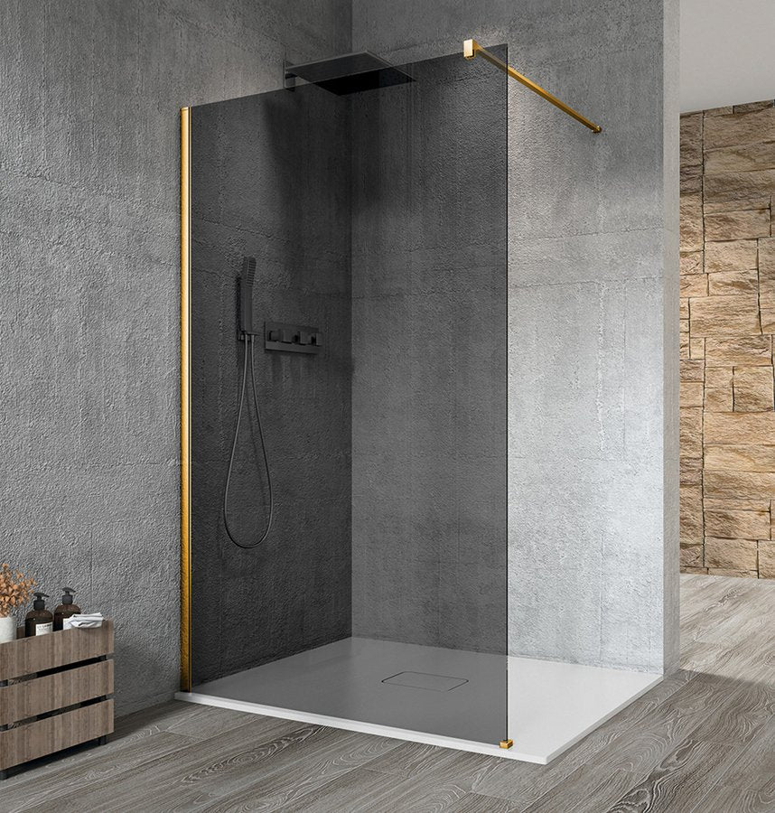 Douchewand Vario Mat Goud Profiel, Gerookt Glas 70 cm
