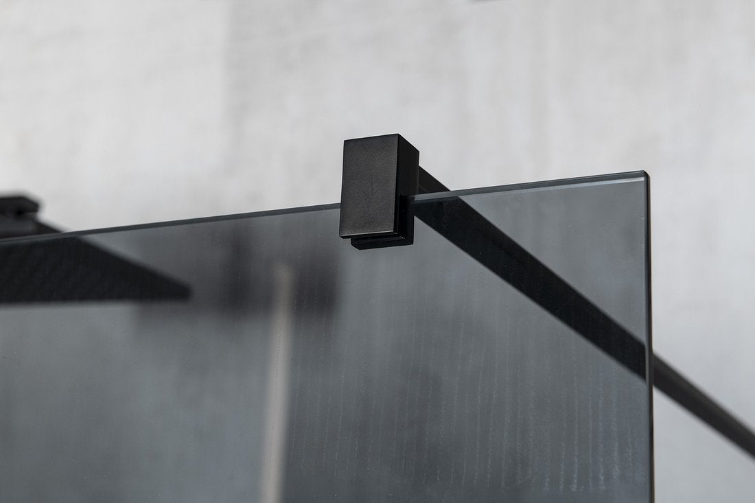 Douchewand Vario Zwart Profiel, Geribbeld Glas 80 cm