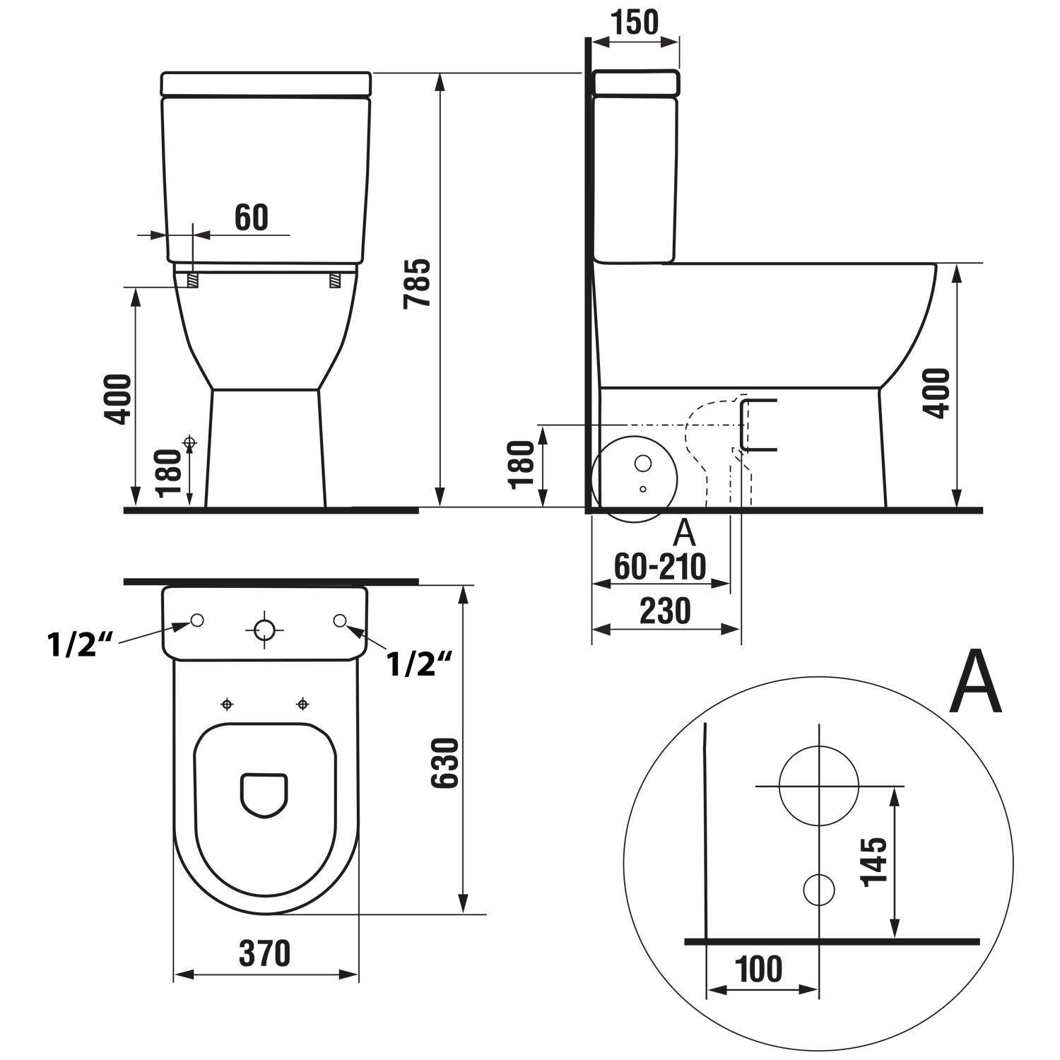 Rimless Duoblok Toilet Jalta Wit AO Uitgang / PK Uitgang