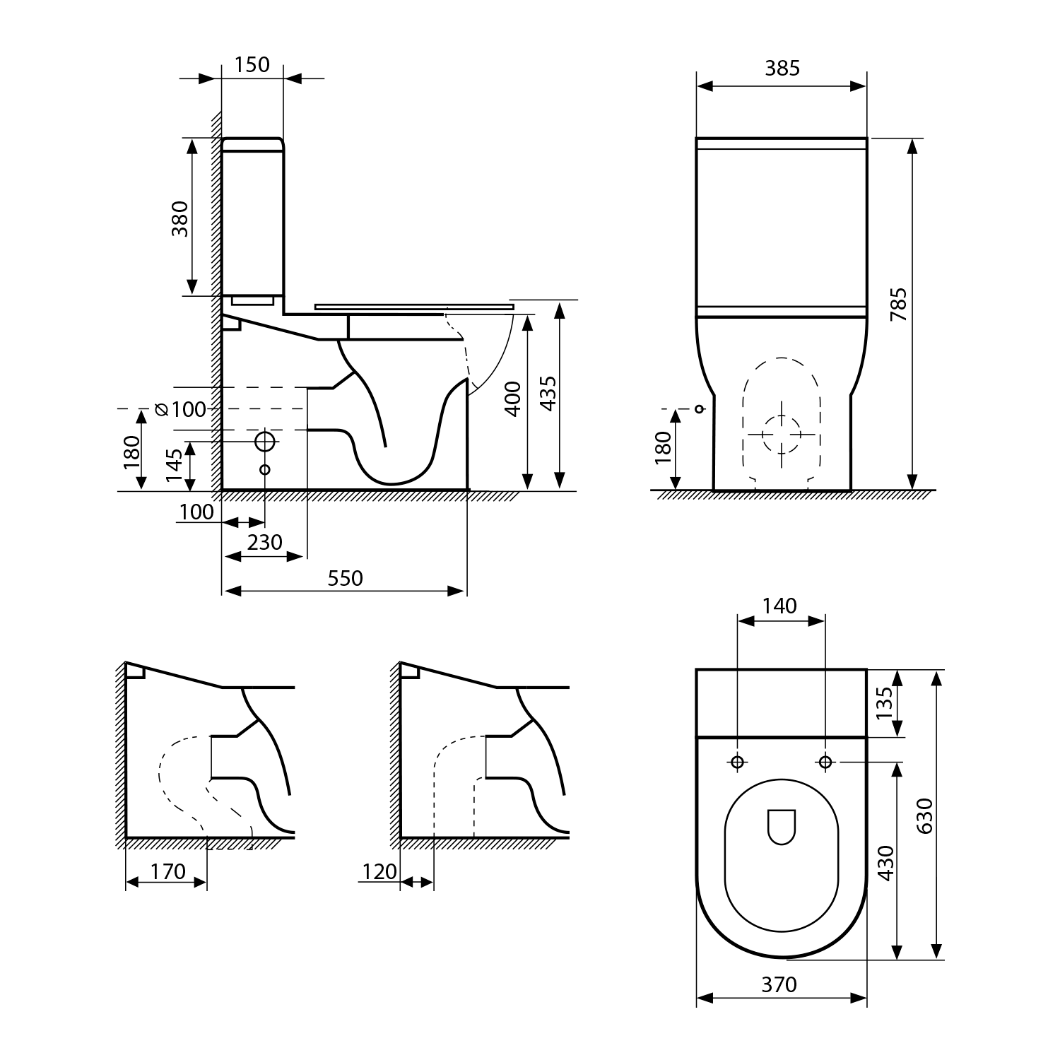 Rimless Duoblok Toilet Jalta Wit AO Uitgang / PK Uitgang