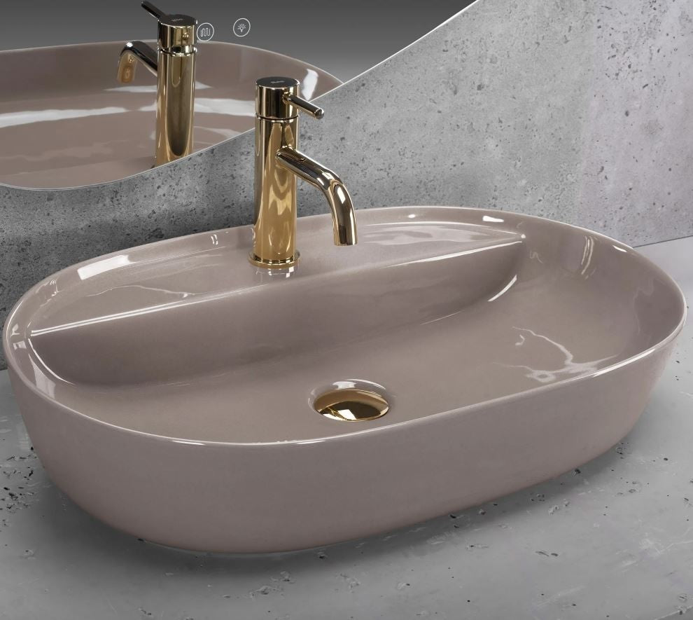 Opzetwastafel Rea Aura Ovaal Keramiek 60x43 Cm Beige