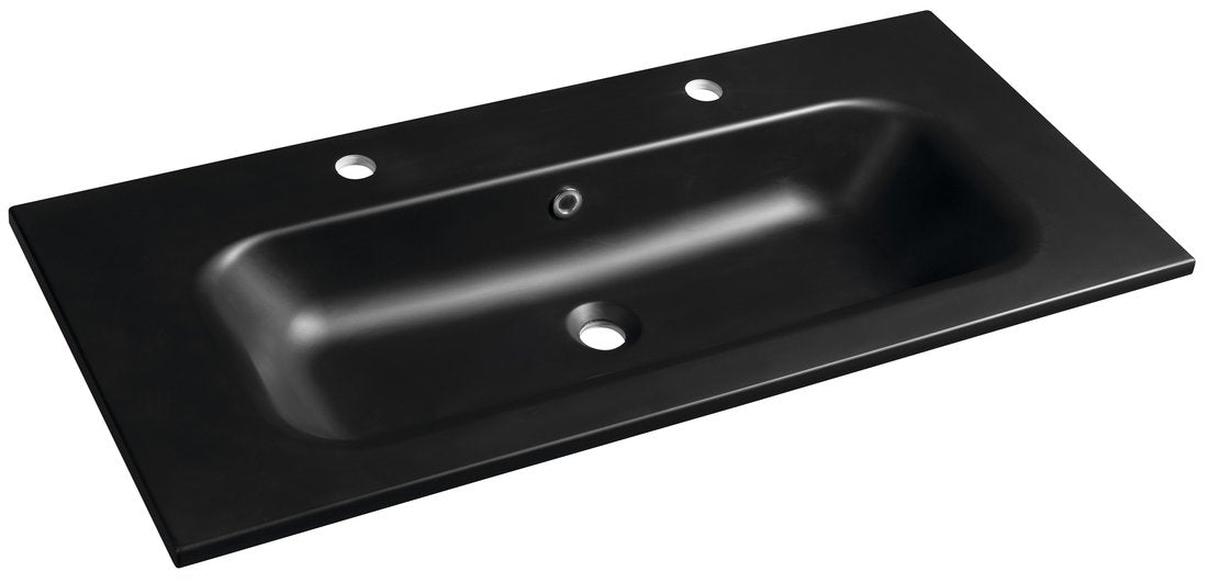 Sidra Cast Marble Wastafel 100x46 cm Zwart Mat 2 Kraangaten