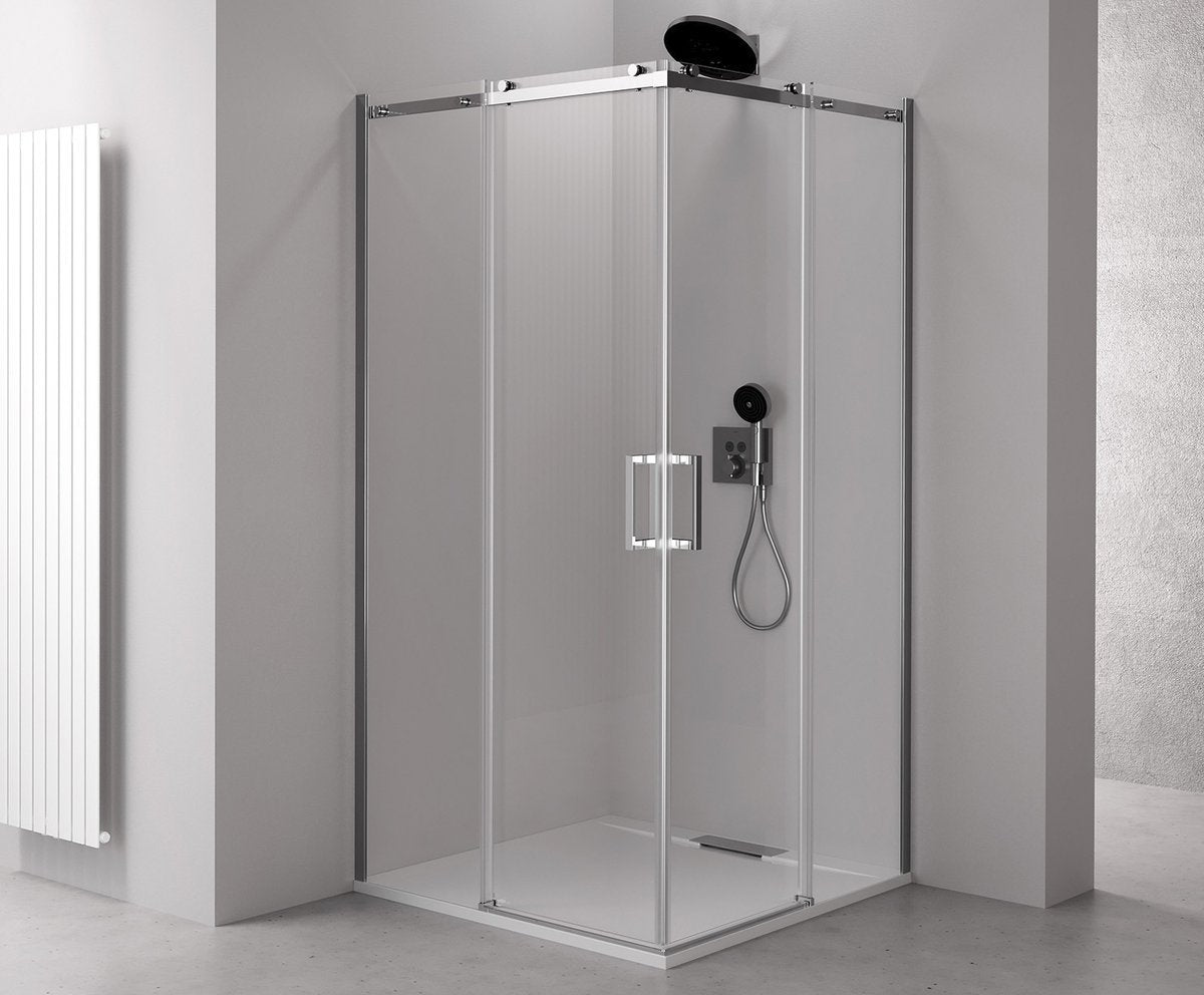 Thron Square Douchecabine Hoekinstap 120x110x200 Cm Met Schuifdeur Ronde Wielen Chroom