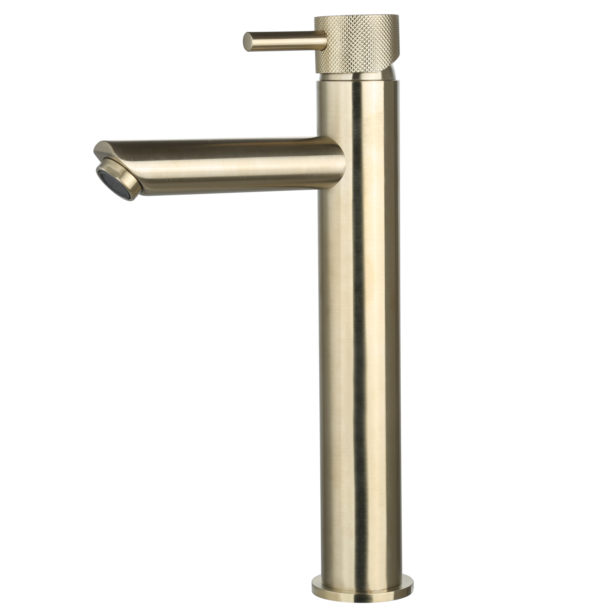 Luzi Wastafelmengkraan hoog rond Goud Geborsteld met geribbeld knop