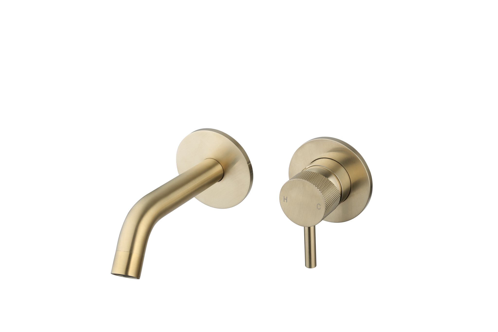 Luzi Wastafelmengkraan inbouw met box rond Goud Geborsteld met geribbeld knop