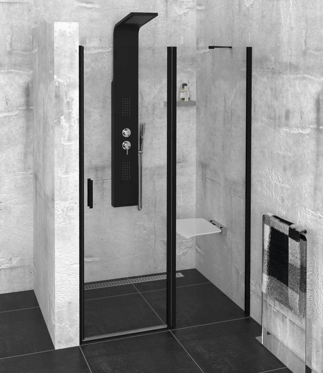 Polysan Zoom Line Black Douchedeur Met Vaste Wand 100 cm Helder Glas Mat Zwart