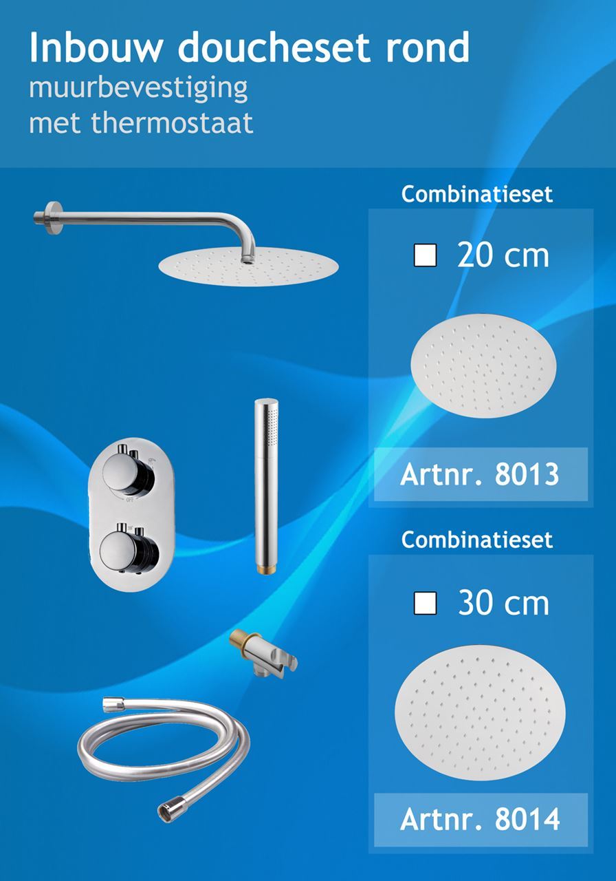 Inbouw Regendoucheset Douchekop Rond 20 cm met Muursteun