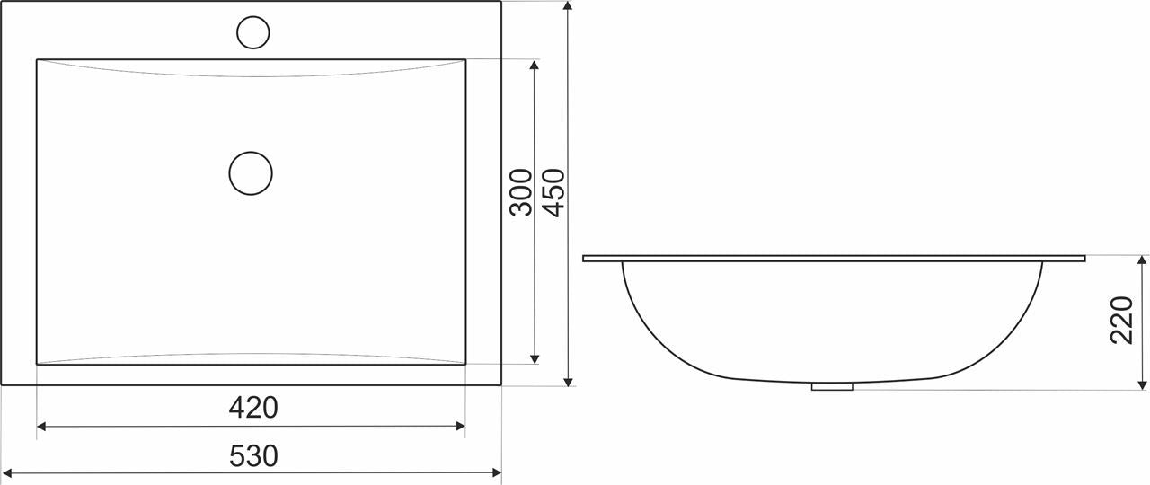 Kerra KR 709 inbouw wastafel 53x45 met kraangat