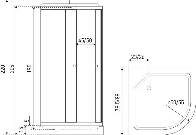 Gesloten douchecabine kwartrond Kerra Ovieda 80x80 zwart
