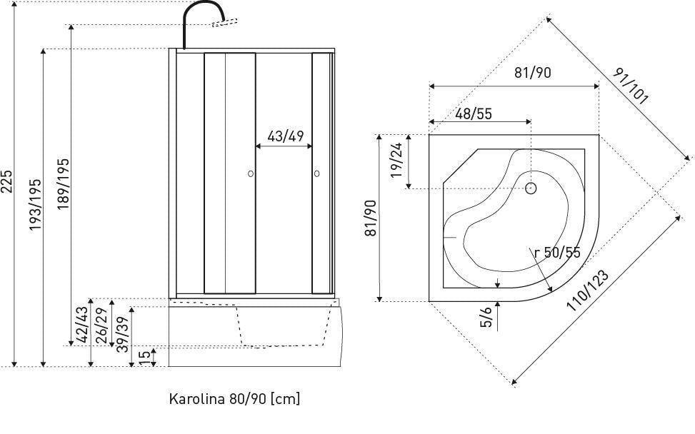 Complete douchecabine kwartrond 90x90x225 Kerra Karolina