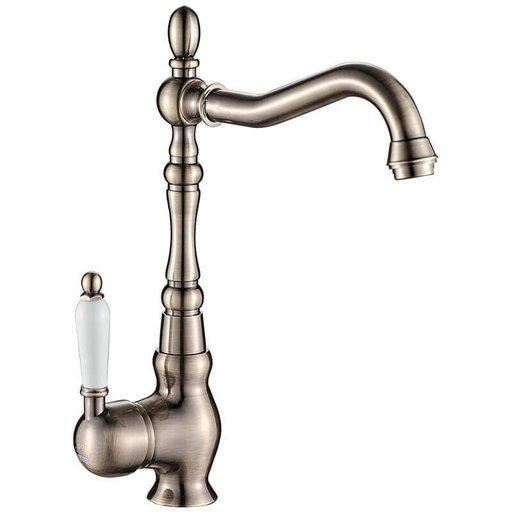 Nostalgische keukenkraan met L uitloop Evora antiek messing