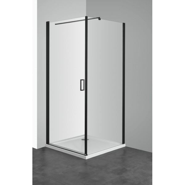 Douchecabine 80x90 met vaste wand Sanotechnik Elite mat zwart