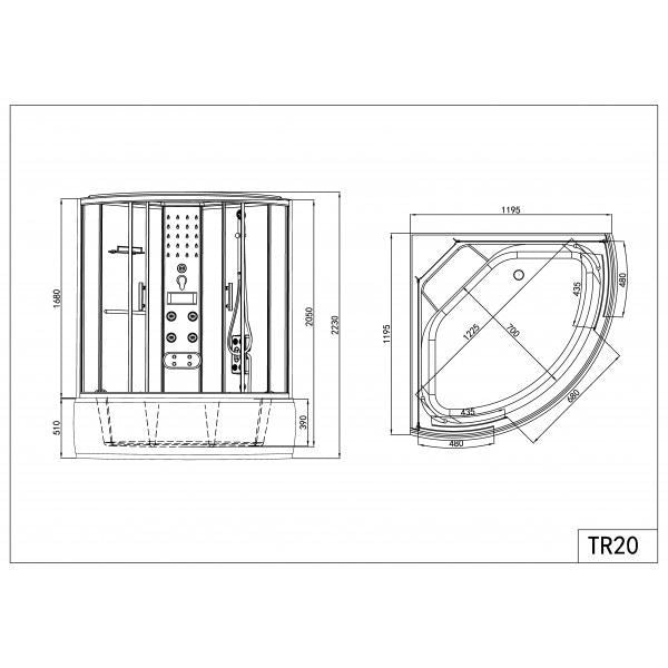 Gesloten douchecabine douchebad met stoom 120x120x223 Salsa