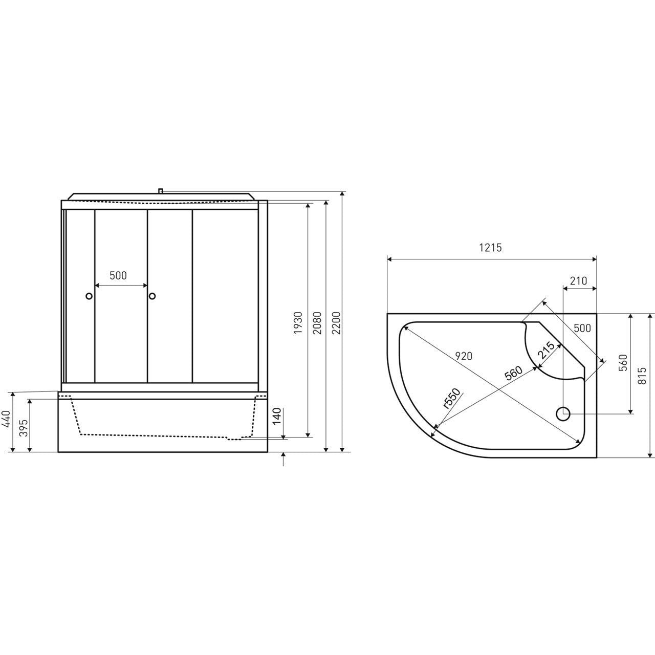 Gesloten douchecabine douchebad Jukon 120x80x222 rechts