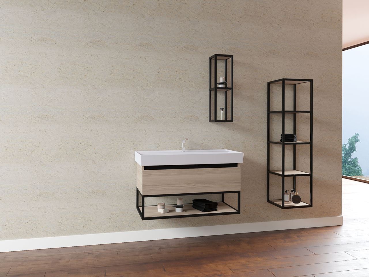 Sharp badmeubel 60x47 mat zwart regaal