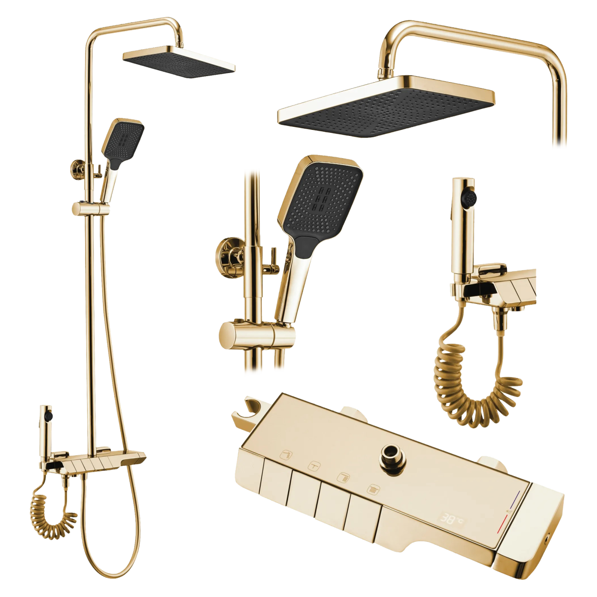 Opbouw Doucheset Goud / Mat Zwart met Planchet REA Rob