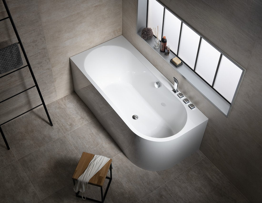 Ligbad 160x75x60 Hoek Montage Astra Monolith Wit Asymmetrisch