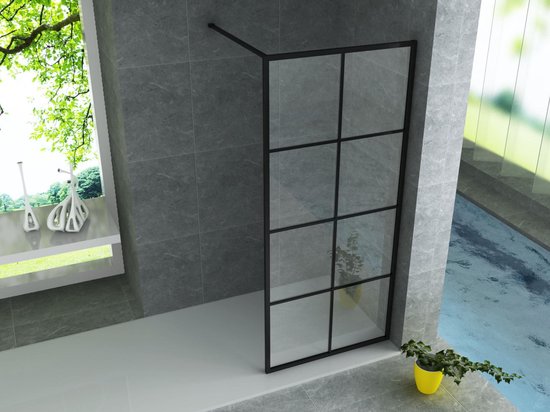 Inloopdouche douchewand 120x200 mat zwart raster Beko antikalk