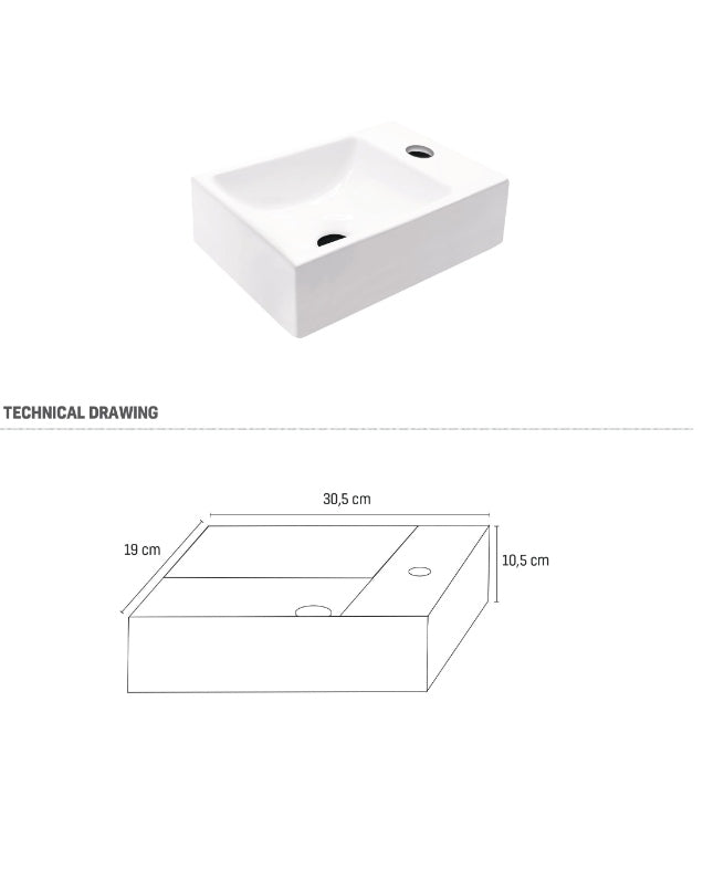 Mini toiletfontein Aloni kraangat rechts 30x18,5x9,5cm keramisch wit