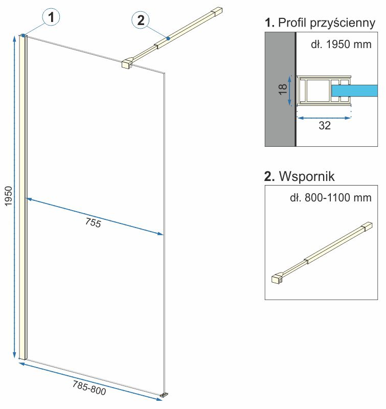 Rea Profiel Aero Inloopdouche 80 120 cm Glans Goud