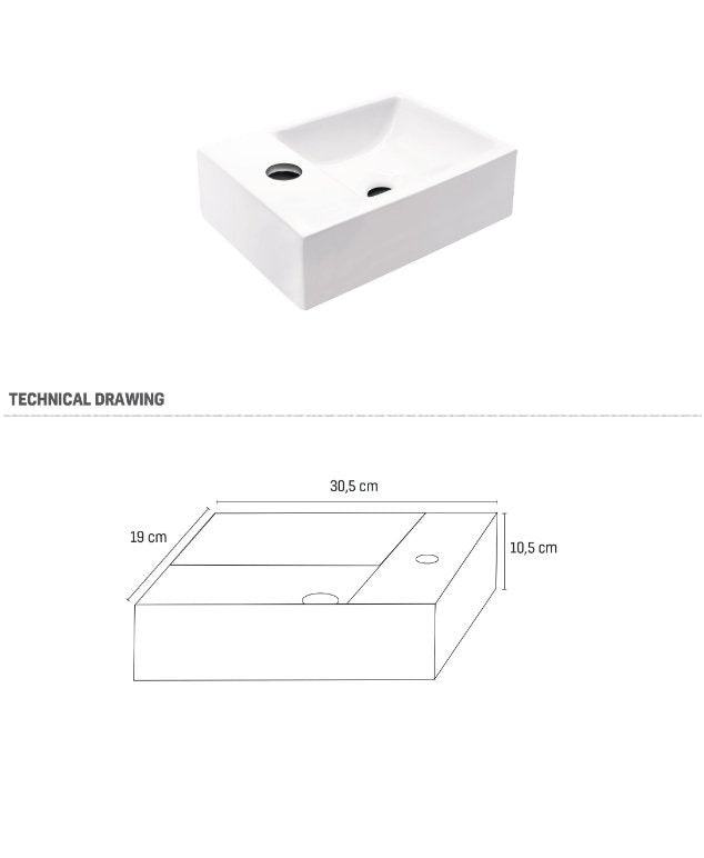Mini toiletfontein Aloni kraangat links 30x18,5x9,5cm keramisch wit