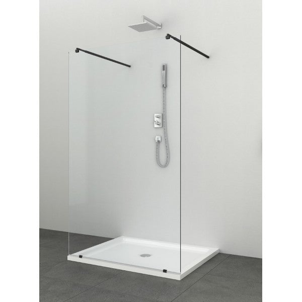 Sanotechnik Free vrijstaande douchewand 120x195cm met anti-kalk coating mat zwart