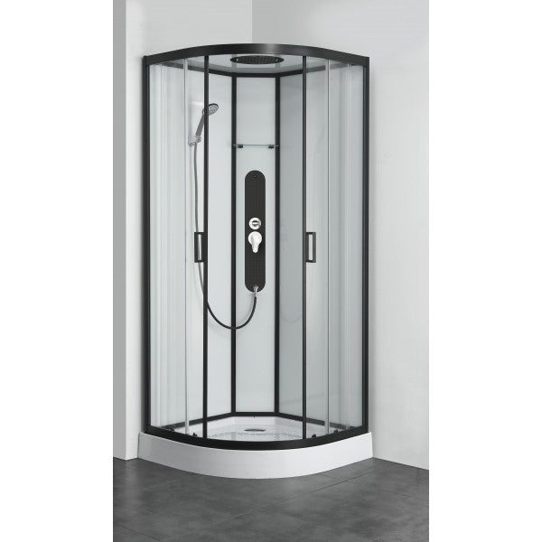 Douchecabine compleet kitvrij 90x90x225 kwartrond zwart Sky