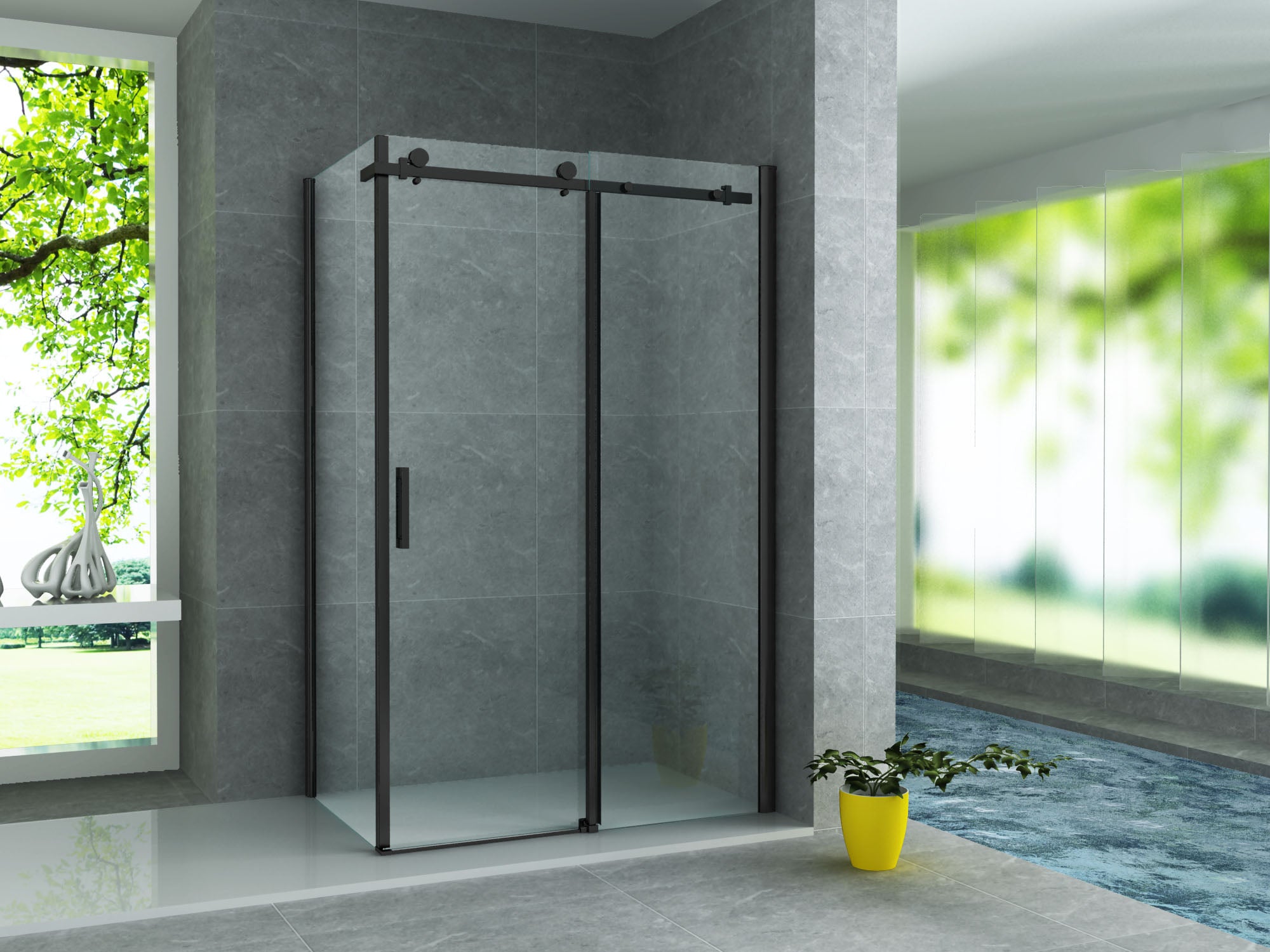 Douchecabine met schuifdeur mat zwart antikalk coating