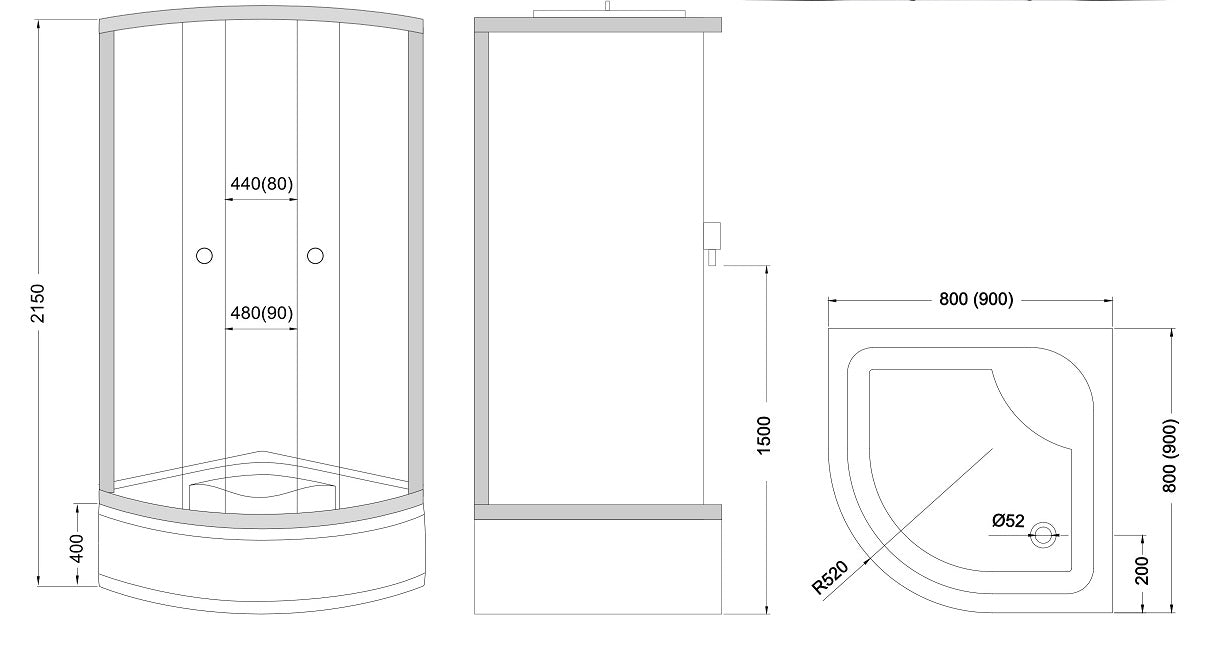 Gesloten douchecabine 90x90x215 Hero 90