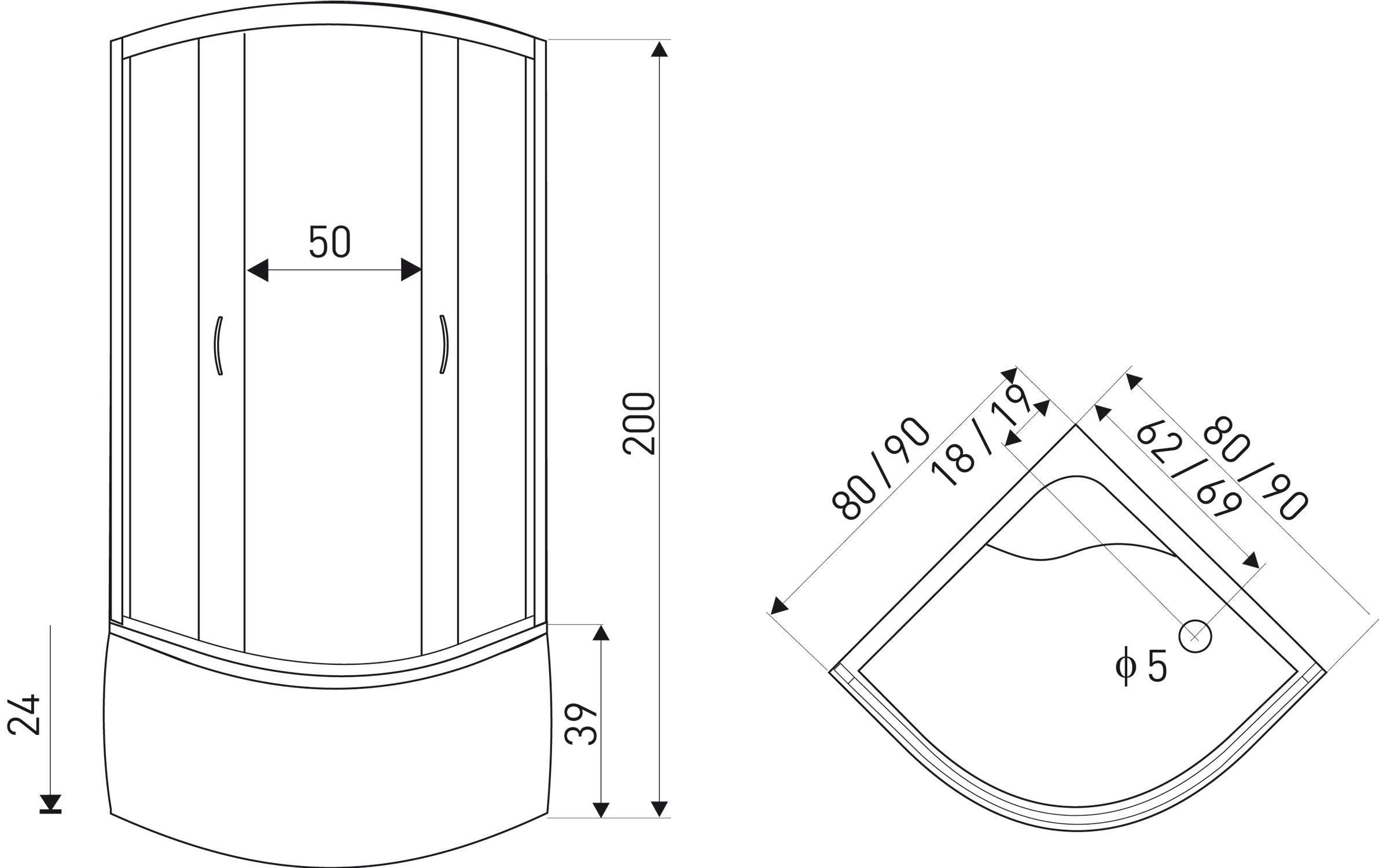 Detail van glas en profiel van Kerra Hoge douchecabine